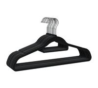 PORTENTUM Cintres en Velours, Lot de 10, Noir - Antidérapants avec Crochet Pivotant 360º, Encoches et Porte-Accessoires, Gain de Place 0,6 cm Épaisseur, Fabriqué en Espagne