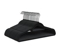 PORTENTUM Cintres en Velours, Lot de 30, Noir - Antidérapants avec Crochet Pivotant 360º, Encoches et Porte-Accessoires, Gain de Place 0,6 cm Épaisseur, Fabriqué en Espagne