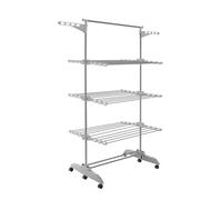 PORTENTUM Etendoir Linge Interieur et Exterieur Pliable 14 cm - 5 Niveaux et 58 Crochets pour cintres - Jusqu’à 40 kg - Séche 24 Barres INOX - Intérieur et extérieur - roulettes pivotantes avec Frein