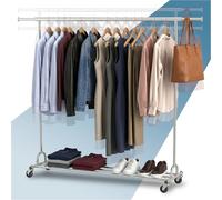 PORTENTUM Portant a vetement solide extensible avec roues et freins - Hauteur réglable entre 149 et 174 cm - Jusqu'à 130 kg de charge - Penderie en acier 45 x (160-200) cm de largeur