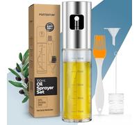 PORTENTUM Pulvérisateur d’Huile 100 ml en Inox, Huile Spray Cuisine et Friteuse à Air, Huilier en Verre avec Accessoires Antigoutte
