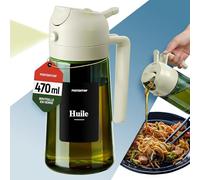 PORTENTUM Spray huile cuisine 470 ml 2 en 1 avec fonction spray et versement - Vaporisateur et pulverisateur en verre vert protection contre lumière - Accessoire air fryer avec étiquettes multilingues