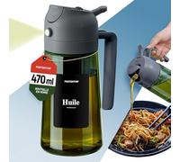 PORTENTUM Spray huile cuisine 470 ml 2 en 1 avec fonction spray et versement - Vaporisateur et pulverisateur en verre vert protection contre lumière - Accessoire air fryer avec étiquettes multilingues