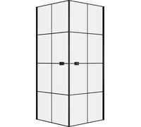 Portes de Douche en Angle 80x80x190 cm - Motifs carrés - Profilés Noir Mat - BLACK CUBE