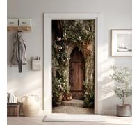 Portes en Bois Effet 3D Sticker Porte, Rustique Papier Autocollant Porte Mural Décoration, Arche Stickers Muraux Amovible PVC 77x200 cm