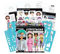 Portfolio de croquis de mode streetwear Fashion Angels de base - 30 feuilles de croquis, 4 pochoirs et autocollants 100+ - Livre de dessin de mode urbaine pour filles de 6+ ans