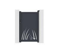Portillon battant en aluminium à motif végétal en découpe laser - L103 x H166 cm - Anthracite - BRAMENO