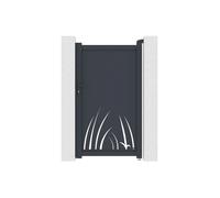 Portillon battant en aluminium à motif végétal en découpe laser - L103 x H180 cm - Anthracite - BRAMENO