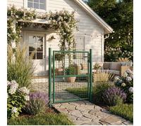 Portillon de Jardin Grillagé, en Acier Galvanisé, Clôture avec Serrure, Porte 106 x 100 cm (L x H), Tube Rond, Vert