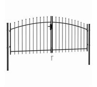 Portillon double porte en acier - vidaXL - 3x1,25 m - Noir - Acier enduit de poudre - Hauteur ajustable 100-125 cm