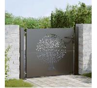 Portillon jardin en acier noir 85 x 105 cm - motif arbre découpé, verrou à pêne dormant