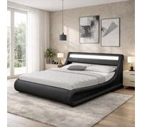 Portland lit coffre avec led 140 x 190 cm noir