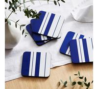 Portmeirion Lot de 6 dessous de verre - Design « Blue Italian Steccato » - Dos en liège - Dessous de verre pour la maison