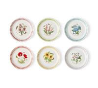Portmerion Botanic Garden Meadow - Lot de 6 assiettes à pain rondes de 15,2 cm | Fleurs assorties avec bordure colorée en feuille de laurier | Faïence | Passe au micro-ondes et au lave-vaisselle |