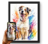 Portrait chien personnalisé à partir de votre photo format portrait Éclat de Couleurs aquarelle vive avec ou sans Cadre Poster Toile Plexiglas - Cadeau amoureux des chiens anniversaire Noël