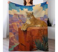 Portrait de Cougar Canyon Plaid Doux en Flanelle pour Canapé et Lit | Plaid Doux en Flanelle avec Animaux Botaniques, pour camping, salon et usage quotidien, 100x130cm(40x50in)
