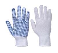 Portwest A111 Gant Classique Tricoté Picots PVC Doublure Robuste Jauge 7 | Blanc/Bleu, L, Polyester Léger, Paume Enduite en PVC, Haute Dextérité, Grande Dextérité, Respirant, Construction