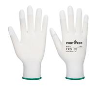 Portwest A121 Gant Doigts Enduits PU Doublure Respirante Jauge 13 | Blanc, S, EN ISO 21420 Dextérité 5, Certifié CE, Revêtement en Polyuréthane Lisse, Résistant à L'abrasion, Respirant