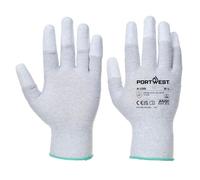 Portwest A198 Gant de Sécurité Antistatique Bout Revêtement en PU Lisse ESD | Gris, XS, EN 388 (114XX), EN 16350, EN ISO 21420 Dextérité 5, Polyester, Doublure Respirante, Coupe Ajustée, Jauge 13