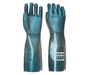 Portwest A845 Gant PVC 45cm Double Trempage Doublure Jersey | Vert, XL, EN 388 (3121X), EN ISO 374-1 Type B, EN ISO 21420, Résistant aux Produits Chimiques, Dextérité 5