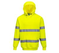 Portwest B304 Sweat-Shirt Haute Visibilité Capuche Bande Réfléchissante | Jaune, S, EN ISO 20471 Classe 3, UPF 40+, Poignets Bord Côte, Tissu Gratté, Poche Kangourou, Polycoton, Durable