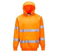 Portwest B304 Sweat-Shirt Haute Visibilité Capuche Bande Réfléchissante | Orange, L, EN ISO 20471 Classe 3, UPF 40+, Poignets Bord Côte, Tissu Gratté, Poche Kangourou, Polycoton