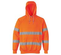Portwest B304 Sweat-Shirt Haute Visibilité Capuche Bande Réfléchissante | Orange, S, EN ISO 20471 Classe 3, UPF 40+, Poignets Bord Côte, Tissu Gratté, Poche Kangourou, Polycoton