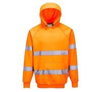 Portwest B304 Sweat-Shirt Haute Visibilité Capuche Bande Réfléchissante | Orange, XL, EN ISO 20471 Classe 3, UPF 40+, Poignets Bord Côte, Tissu Gratté, Poche Kangourou, Polycoton