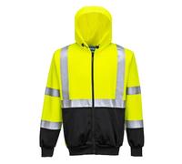 Portwest B315 Sweat Bicolore zippé Capuche Panneaux Contrastant 2 Poches | Jaune/Noir, M, EN ISO 20471, UPF 40+, Poignets Bord Côte, Tissu Gratté, Lavable en Machine
