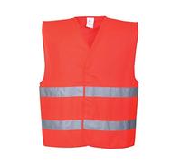 Portwest C474 Gilet Double Bande Coupe Ample Haute Visibilité Réfléchissant | Rouge, L/XL, EN ISO 20471 Classe 2, UPF 40+, Polyester, Lavable en Machine, Auto-Agrippant, Ferroviaire
