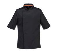Portwest C738 Veste de Cuisine Homme Manches Courtes Respirante MeshAir Pro Veste Cuisinier Légère et Aérée pour Restauration Professionnelle en Été Chaude, Noir, XXXL