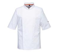 Portwest C738 Veste de Cuisine Homme Manches Courtes Respirante MeshAir Pro Veste Cuisinier Légère et Aérée pour Restauration Professionnelle en Été Chaude, Blanc, XXXL