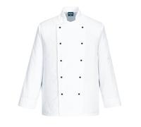Portwest C834 Veste de cuisine Somerset Lavable en Machine à 60°C Col Mao | Blanc, L, Tissu Sergé Résistant, Poche sur Manche, 1 Poche, Ventilation du Poignet, Boutons Détachables Pouvant Être, Mixte
