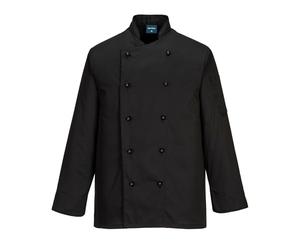 Portwest C834 Veste de cuisine Somerset Lavable en Machine à 60°C Col Mao | Noir, L, Tissu Sergé Résistant, Poche sur Manche, 1 Poche, Ventilation du Poignet, Boutons Détachables Pouvant Être, Mixte