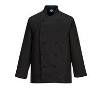 Portwest C834 Veste de cuisine Somerset Lavable en Machine à 60°C Col Mao | Noir, XS, Tissu Sergé Résistant, Poche sur Manche, 1 Poche, Ventilation du Poignet, Boutons Détachables Pouvant Être, Mixte