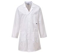 Portwest C852 Manteau Polycoton Lavable en Machine à 60°C Tissu Pré Rétréci | Blanc, 4XL, UPF 50+, 65% Polyester, 35% Coton, Deux Poches Plaquées, Résistant à L'usure, Bord Avant Caché, Fermeture Éclair