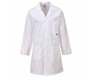Portwest C852 Manteau Polycoton Lavable en Machine à 60°C Tissu Pré Rétréci | Blanc, M, UPF 50+, 65% Polyester, 35% Coton, Deux Poches Plaquées, Résistant à L'usure, Bord Avant Caché, Fermeture Pressions