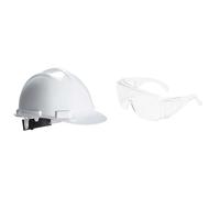 Portwest Casque de sécurité Expertbase, Couleur: Blanc, PW50WHR & Surlunettes de sécurité 3M™ Visitor 71448-00001M