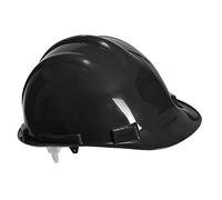 Portwest Casque de sécurité Expertbase, Couleur: Noir, PW50BKR | Noir, taille unique, EN 50365, EN 397, protection de tête, harnais de suspension en plastique à 4 points, fermeture à boucle