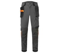Portwest EV440 Pantalon de travail pour homme, coupe ajustée, tissu extensible, avec étui et poches genouillères, gris métal, taille 44