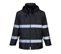 Portwest F440 Veste de pluie Iona Ouverture Frontale Zippée 2 Poches Basses | Noir, XL, EN 343 Classe 3:1, EN 17353, Bande Réfléchissante, Imperméable à L'eau, Poignets Élastiqués, À Capuche