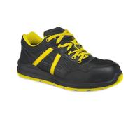 Portwest FT60 Compositelite Mersey Trainer S1P Metal Free Composite Toe Midsole Leather Textile Slip Oil Resistant Breathable Lightweight Footwear, Black/Blue,