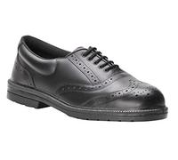 Portwest FW46 Chaussure Ville Brogue Steelite Coquille Acier Col Double | Noir, 47, S1P EN ISO 20345, Cuir Pleine Fleur, Haute Évacuation de L'humidité, Talon avec Absorption D'énergie