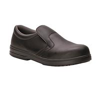 Portwest FW81 Chaussure de Sécurité Homme Mocassin Embout Acier Antidérapante Semelle Auto-Nettoyante Chaussure de Cuisine Hôpital Médical Agroalimentaire Microfibre Unisexe Lavable, Noir, 43