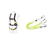 Portwest Harnais de Sécurité Confort Plus 2 Points Noir & Longe élastique double avec absorbeur d'énergie, Couleur: Jaune, FP52YER