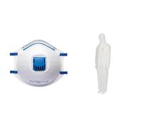 Portwest Masque FFP2 avec valve, Couleur: Blanc, P201WHR & 3M Combinaison de Sécurité avec Capuchon, en Polypropylène, Blanc, Taille M