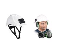 Portwest PB55 Endurance White Vented Safety Helmet with Visitor Badge Holder & Casque antibruit 3M™ PELTOR™ Série X, référence X1P3, 26 DB, Vert