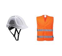 Portwest PS54 Endurance Casque de Sécurité Léger pour Construction Blanc & Gilet Double Bande, Couleur: Orange, Taille: L/XL, C474ORRL/XL