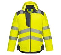 Portwest PW3 T400 Parka Haute Visibilité Imperméable Isolante Hiver | Jaune/Gris, XL, Haute Visibilité, Doublure Insulatex, Grand Froid, Capuche Amovible, Réfléchissante Fluo