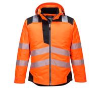 Portwest PW3 T400 Parka Haute Visibilité Imperméable Isolante Hiver | Orange/Noir, 4XL, Haute Visibilité, Doublure Insulatex, Grand Froid, Capuche Amovible, Réfléchissante Fluo